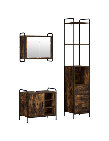 Set di Armadi da Bagno 3 pz Rovere Fumo 40 x 36 x 200,5 cm