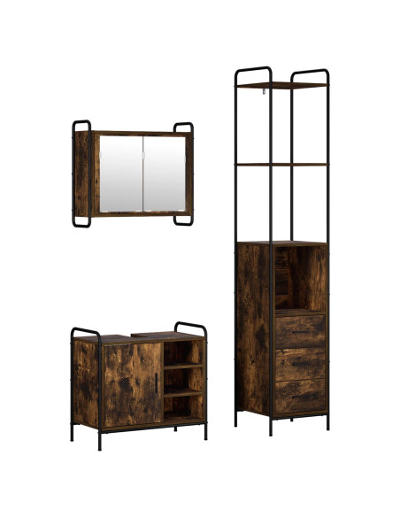 Set di Armadi da Bagno 3 pz Rovere Fumo 40 x 36 x 200,5 cm