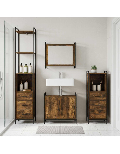 Set di Armadi da Bagno 3 pz Rovere Fumo 40 x 36 x 200,5 cm