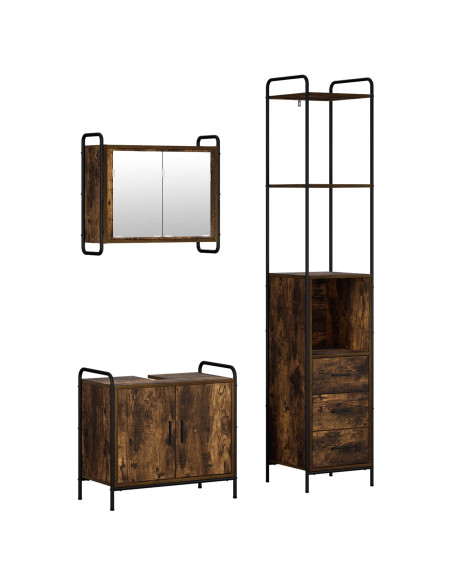 Set di Armadi da Bagno 3 pz Rovere Fumo 40 x 36 x 200,5 cm