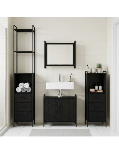 Set di Armadi da Bagno 3 pz Rovere Nero 40 x 36 x 200,5 cm