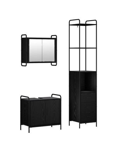 Set di Armadi da Bagno 3 pz Rovere Nero 40 x 36 x 200,5 cm