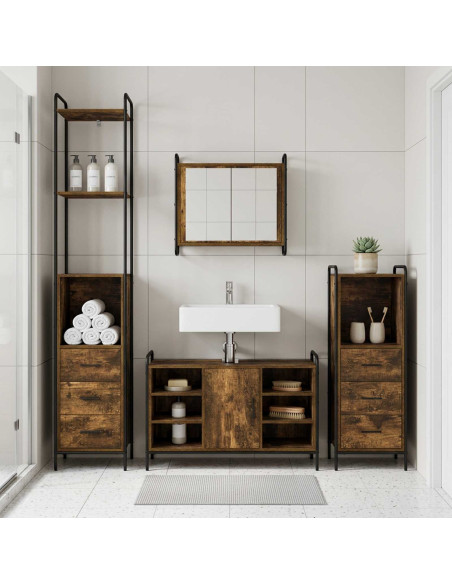 Set di Armadi da Bagno 3 pz Rovere Fumo 40 x 36 x 200,5 cm
