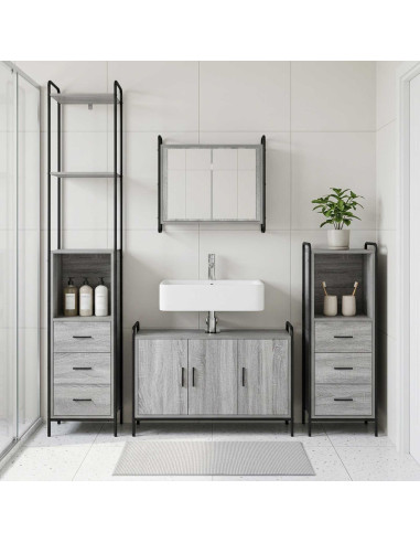 Set di Armadi da Bagno 3 pz Sonoma grigio 40 x 36 x 200,5 cm