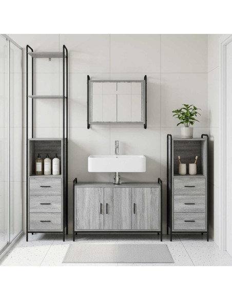 Set di Armadi da Bagno 3 pz Sonoma grigio 40 x 36 x 200,5 cm