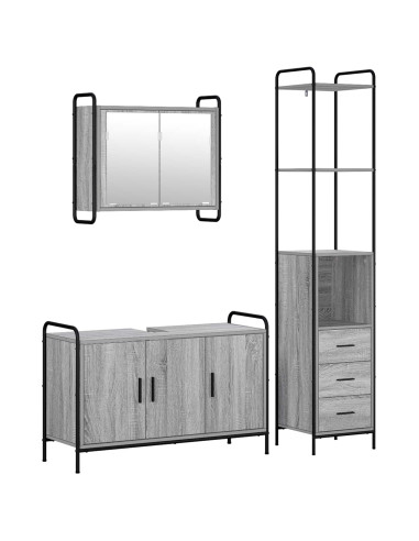 Set di Armadi da Bagno 3 pz Sonoma grigio 40 x 36 x 200,5 cm