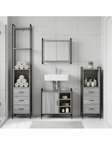 Set di Armadi da Bagno 3 pz Sonoma grigio 40 x 36 x 200,5 cm