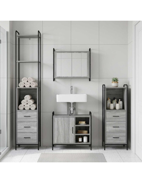 Set di Armadi da Bagno 3 pz Sonoma grigio 40 x 36 x 200,5 cm
