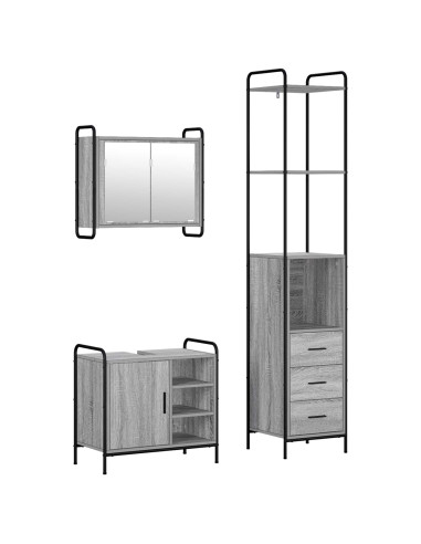 Set di Armadi da Bagno 3 pz Sonoma grigio 40 x 36 x 200,5 cm