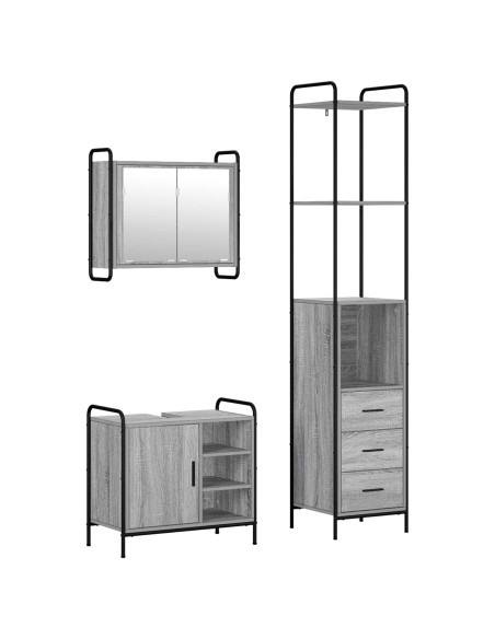 Set di Armadi da Bagno 3 pz Sonoma grigio 40 x 36 x 200,5 cm