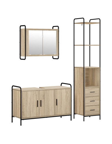 Set di Armadi da Bagno 3 pz Rovere Sonoma 40 x 36 x 200,5 cm