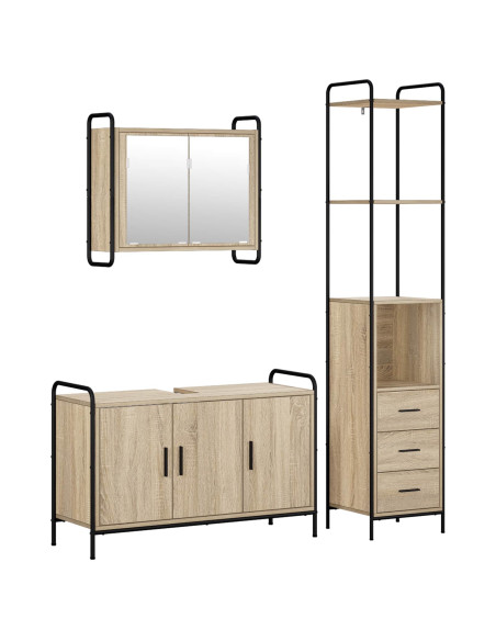 Set di Armadi da Bagno 3 pz Rovere Sonoma 40 x 36 x 200,5 cm