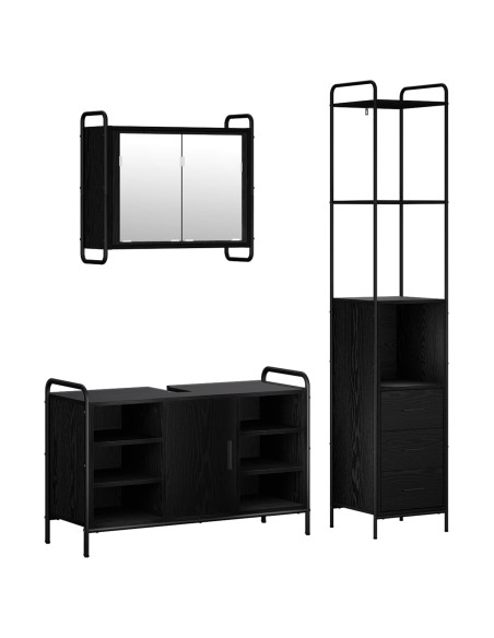 Set di Armadi da Bagno 3 pz Rovere Nero 40 x 36 x 200,5 cm