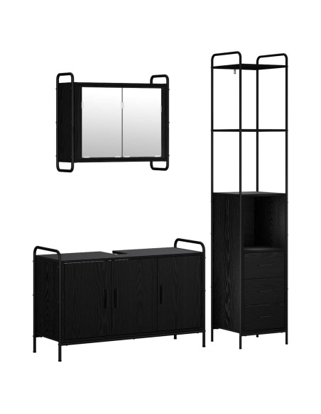 Set di Armadi da Bagno 3 pz Rovere Nero 40 x 36 x 200,5 cm