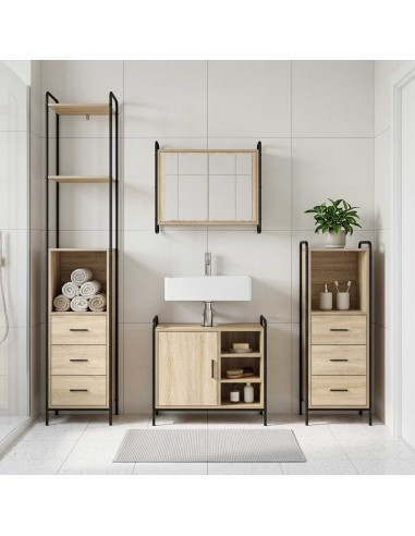 Set di Armadi da Bagno 3 pz Rovere Sonoma 40 x 36 x 200,5 cm
