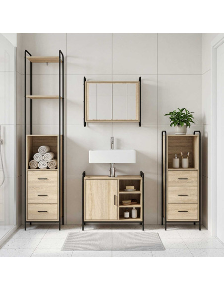 Set di Armadi da Bagno 3 pz Rovere Sonoma 40 x 36 x 200,5 cm