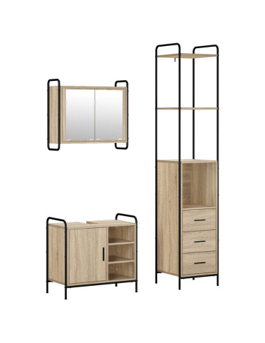 Set di Armadi da Bagno 3 pz Rovere Sonoma 40 x 36 x 200,5 cm