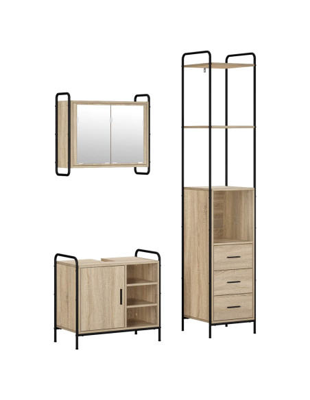 Set di Armadi da Bagno 3 pz Rovere Sonoma 40 x 36 x 200,5 cm