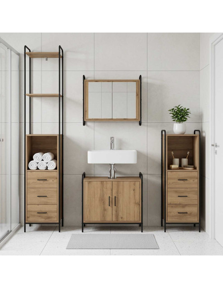 Set di Armadi da Bagno 3 pz Rovere Artigianale