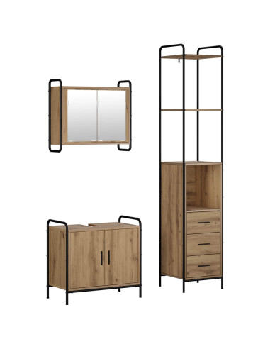 Set di Armadi da Bagno 3 pz Rovere Artigianale