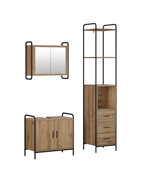 Set di Armadi da Bagno 3 pz Rovere Artigianale