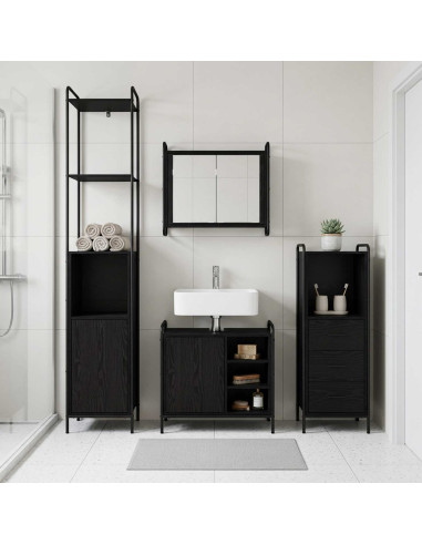Set di Armadi da Bagno 3 pz Rovere Nero 40 x 36 x 200,5 cm