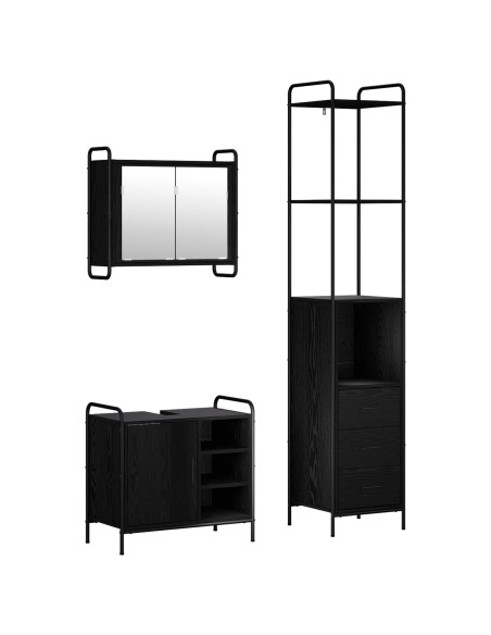 Set di Armadi da Bagno 3 pz Rovere Nero 40 x 36 x 200,5 cm