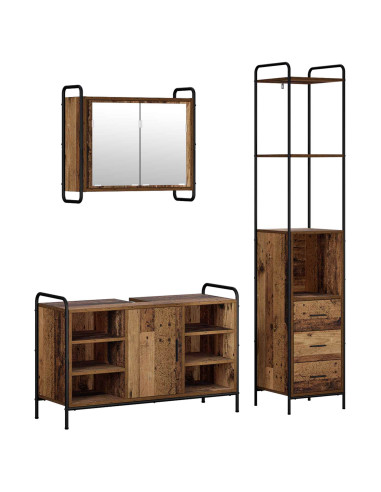 Set di Armadi da Bagno 3 pz Legno antico 40 x 36 x 200,5 cm