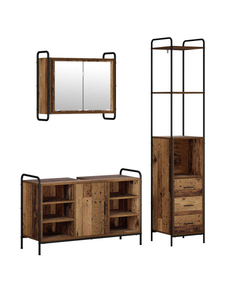 Set di Armadi da Bagno 3 pz Legno antico 40 x 36 x 200,5 cm