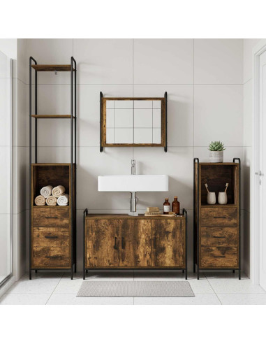 Set di Armadi da Bagno 3 pz Rovere Fumo 40 x 36 x 200,5 cm
