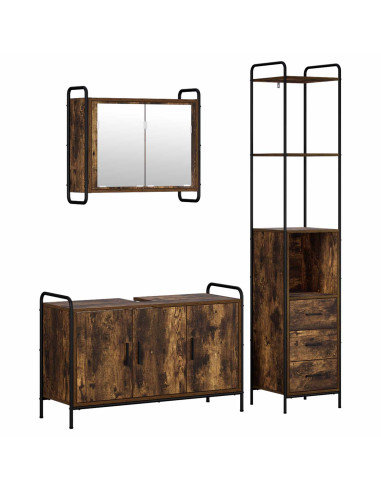 Set di Armadi da Bagno 3 pz Rovere Fumo 40 x 36 x 200,5 cm