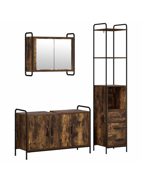 Set di Armadi da Bagno 3 pz Rovere Fumo 40 x 36 x 200,5 cm
