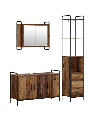 Set di Armadi da Bagno 3 pz Legno antico 40 x 36 x 200,5 cm