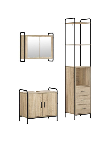 Set di Armadi da Bagno 3 pz Rovere Sonoma 40 x 36 x 200,5 cm