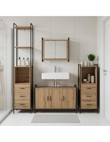 Set di Armadi da Bagno 3 pz Rovere Artigianale