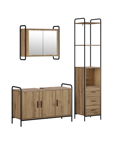 Set di Armadi da Bagno 3 pz Rovere Artigianale