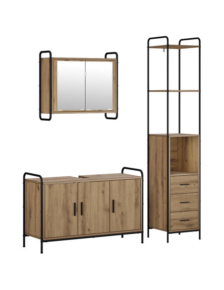Set di Armadi da Bagno 3 pz Rovere Artigianale