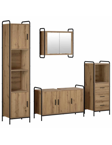 Set di Armadi da Bagno 4 pz Rovere Artigianale 40 x 36 x 181 cm