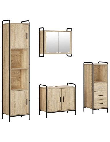 Set di Armadi da Bagno 4 pz Rovere Sonoma 40 x 36 x 181 cm