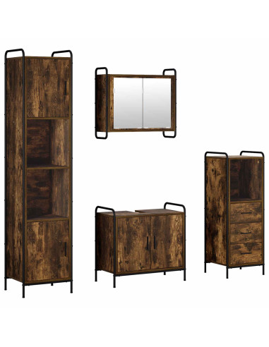 Set di Armadi da Bagno 4 pz Rovere Fumo 40 x 36 x 181 cm