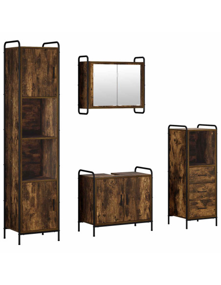 Set di Armadi da Bagno 4 pz Rovere Fumo 40 x 36 x 181 cm