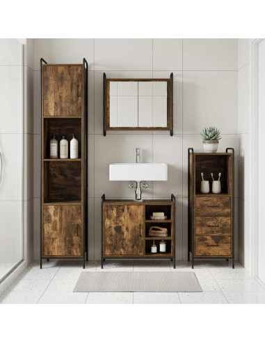 Set di Armadi da Bagno 4 pz Rovere Fumo 40 x 36 x 181 cm