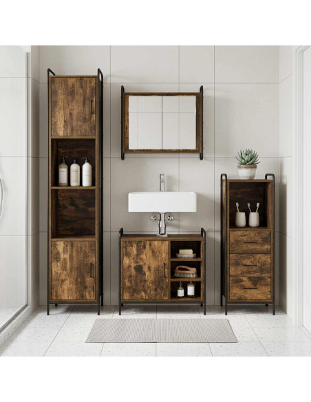 Set di Armadi da Bagno 4 pz Rovere Fumo 40 x 36 x 181 cm