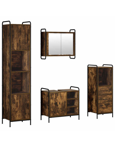 Set di Armadi da Bagno 4 pz Rovere Fumo 40 x 36 x 181 cm