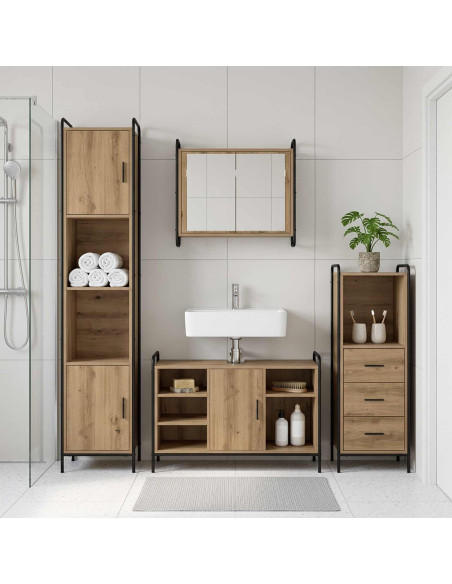 Set di Armadi da Bagno 4 pz Rovere Artigianale 40 x 36 x 181 cm