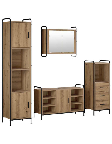Set di Armadi da Bagno 4 pz Rovere Artigianale 40 x 36 x 181 cm