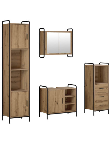 Set di Armadi da Bagno 4 pz Rovere Artigianale 40 x 36 x 181 cm