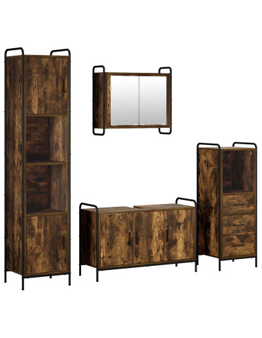 Set di Armadi da Bagno 4 pz Rovere Fumo 40 x 36 x 181 cm