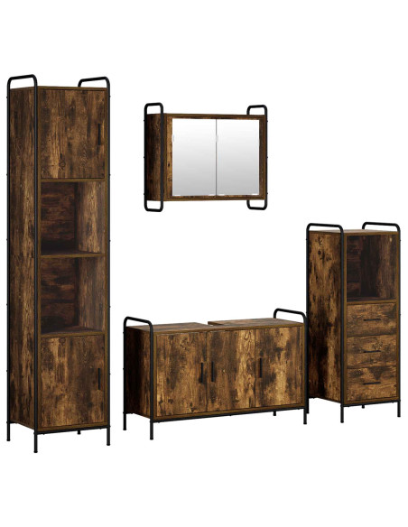 Set di Armadi da Bagno 4 pz Rovere Fumo 40 x 36 x 181 cm