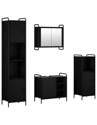 Set di Armadi da Bagno 4 pz Rovere Nero 40 x 36 x 181 cm